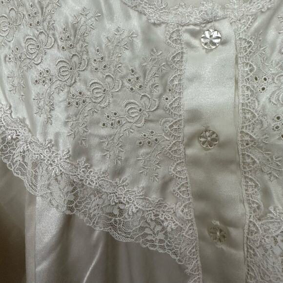 Vintage Christian Dior Nightgown Maxi Length Lace Trim Button Front Floral Cream - Picture 5 of 8